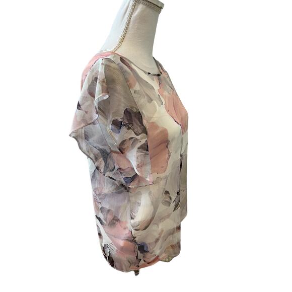 Vince Camuto Floral Short Flutter Sleeve Top S - Picture 3 of 6